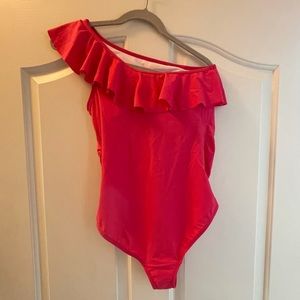 Pink One Shoulder Maternity One Piece Swimsuit